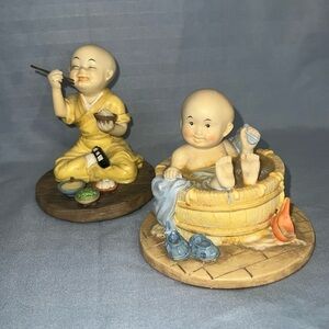 Set of 2 Vintage Shaolin Monk Figurines